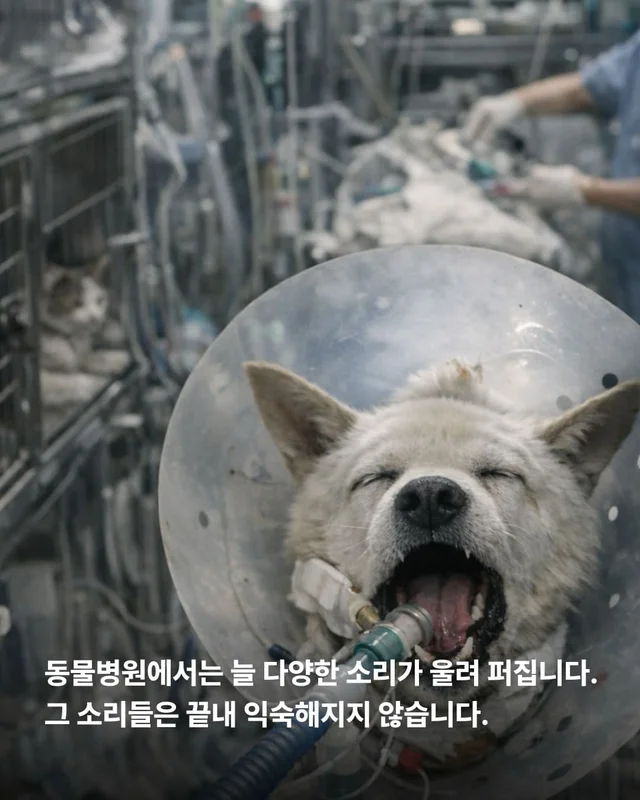동물병원을 울리는 백구의 절규 현장 사진